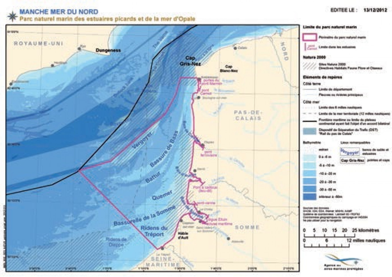 Carte du périmètre du Parc naturel marin des estuaires picards et de la mer d’Opale